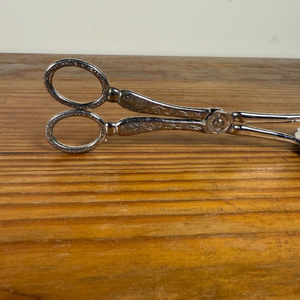 Vintage Silverplate Pastry Serving Tongs | Ornate Etched Design | Hong Kong - Picture 5 of 15